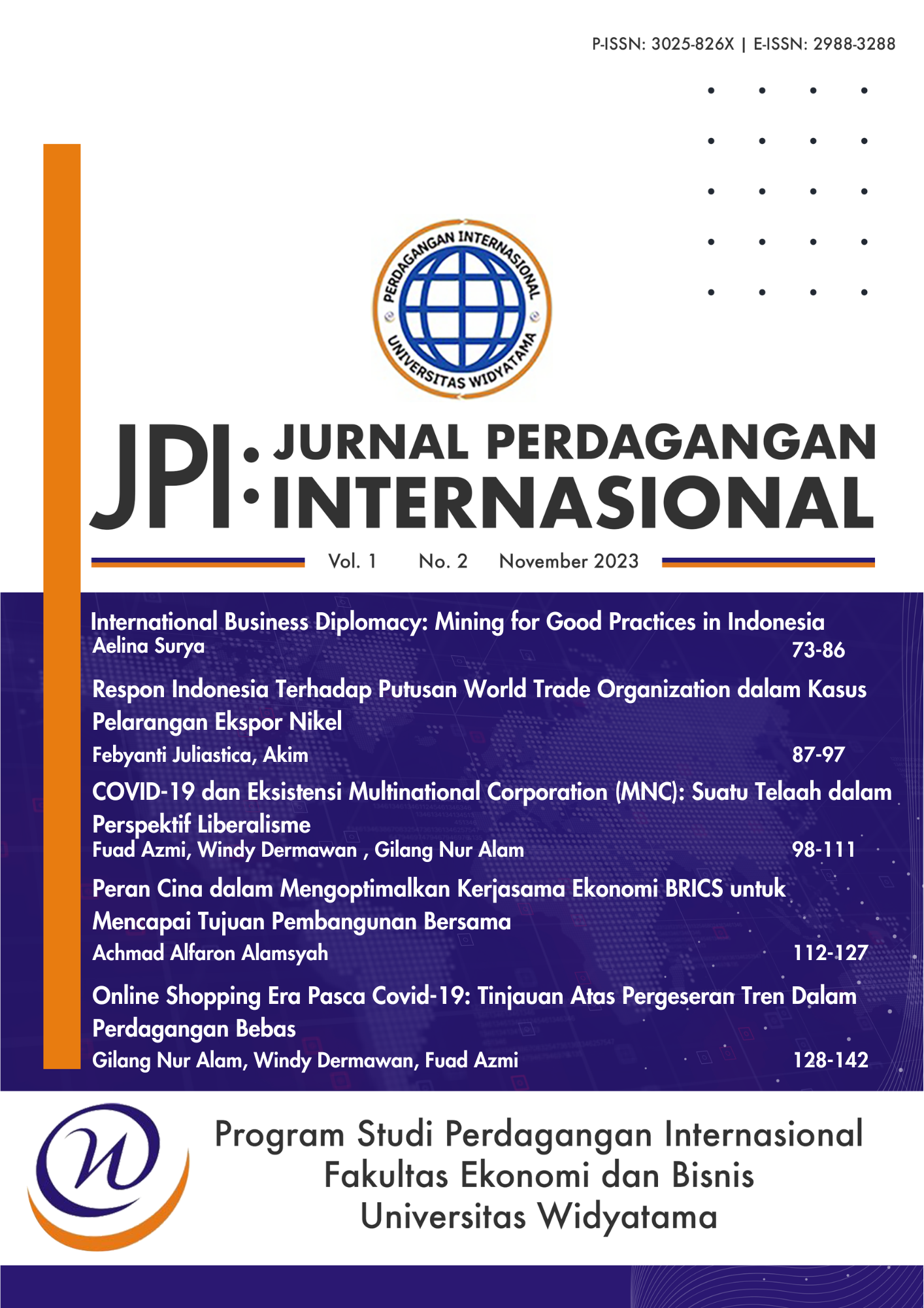 					View Vol. 1 No. 2 (2023): Jurnal Perdagangan Internasional (JPI)
				
