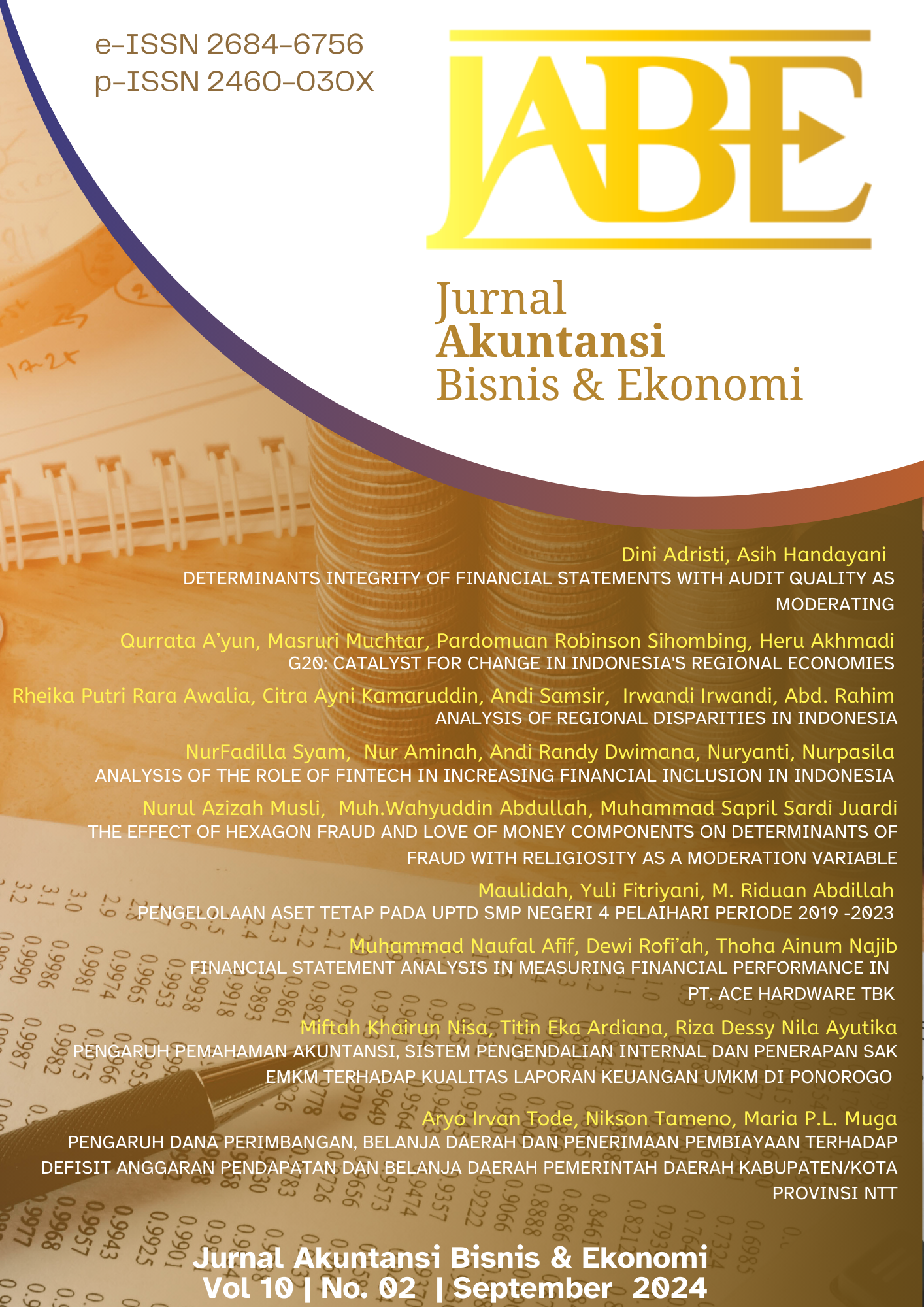 					View Vol. 10 No. 2 (2024): Jurnal Akuntansi Bisnis dan Ekonomi (JABE) (in Press)
				