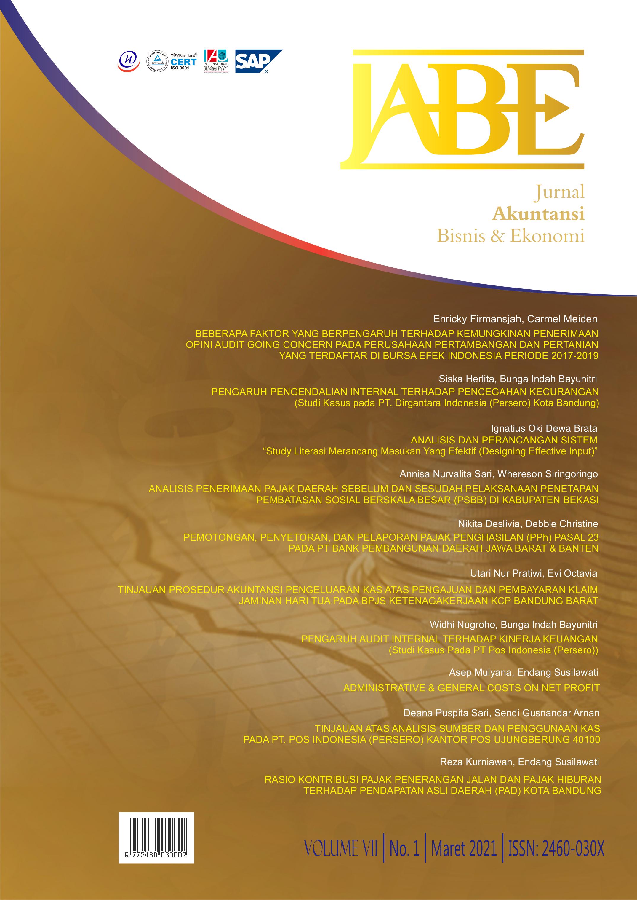 					View Vol. 7 No. 1 (2021): Jurnal Akuntansi Bisnis dan Ekonomi (JABE)
				