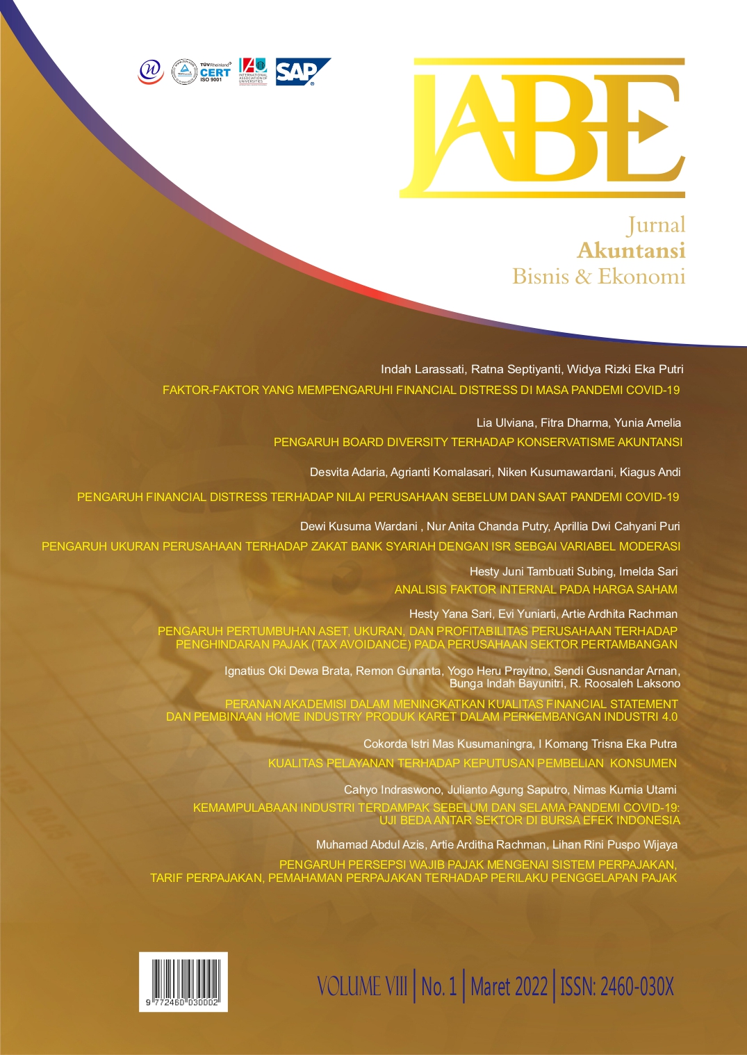 					View Vol. 8 No. 1 (2022): Jurnal Akuntansi Bisnis dan Ekonomi (JABE)
				
